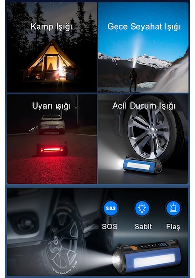 Aimod Airpro 4 In 1 Şarjlı Akü Ateşleyici Hava Kompresör Lastik Şişirici Powerbank 5 Çeşit Led Işık
