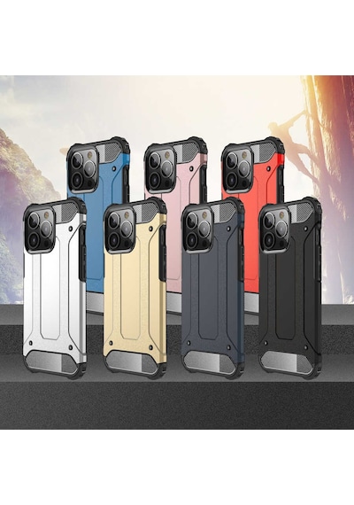 Apple Uyumlu iPhone 13 Pro Max Kılıf Armor Hybrid Zırh Silikon Siyah -