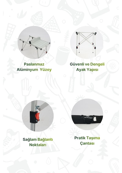Baycamp Alüminyum Katlanır Büyük Boy Kamp Masası Y:72xg:89xd:49 Cm Gri
