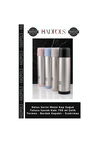 Delux Serisi Metal Kap Soğuk Tutucu İçecek Kabı 750 Ml Çelik Termos - Bardak Kapaklı - Sızdırmaz Çok Renkli
