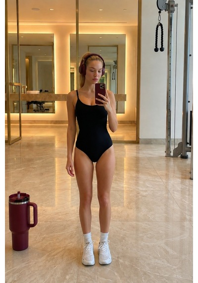 Kadın Askılı Poliamid Günlük Uzun Siyah Body
