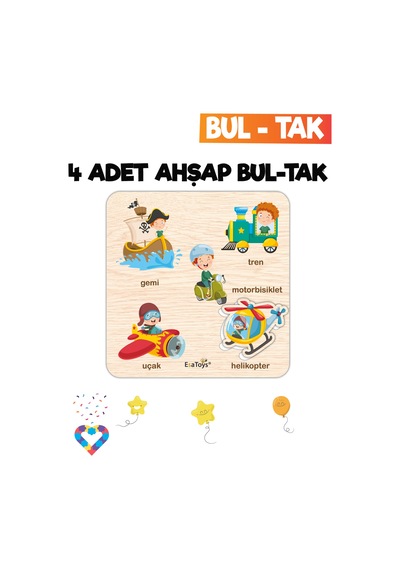 Eğitici 4 Adet Bul-tak Oyuncak Hayvanlar, Taşıtlar, İş Makineleri Ve Orman Hayvanları