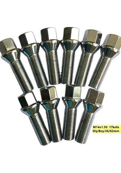 Bijon Takımı Krom Kaplı M14x1.5 - Aa 17mm Diş/boy 36/62 Mm, 10 Ad
