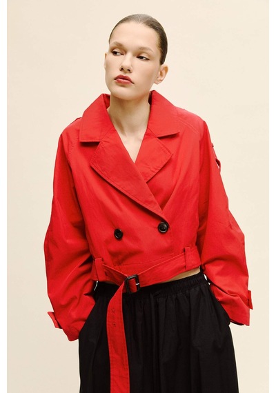 Defacto Cropped Fıt Twill Trençkot G9956ax26sprd332 Kırmızı-rd332