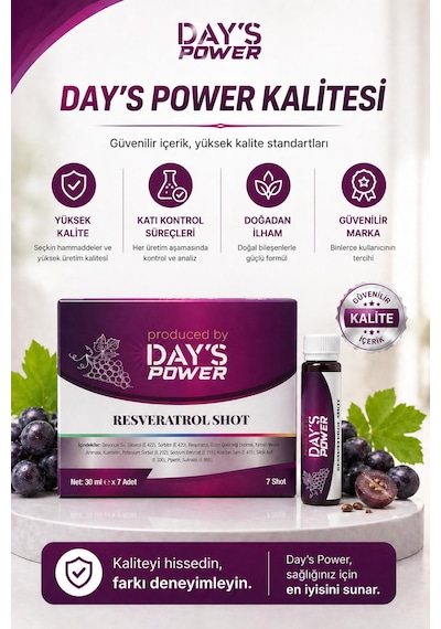 Day S Power Resveratrol Shot 7 Adet - Üzüm Çekirdeği Ekstresi & Kuersetin Destekli