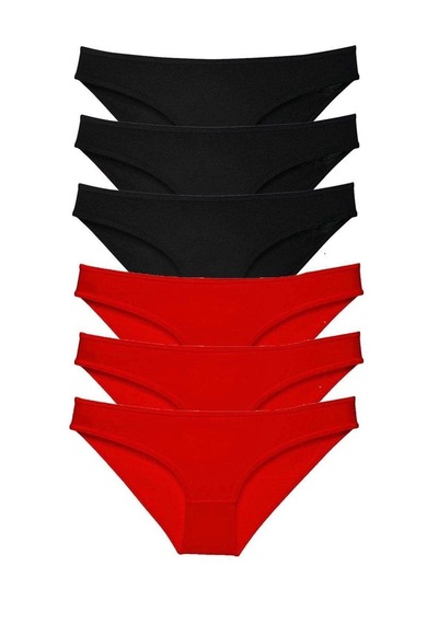 Hubrendy Tedarik 6 Adet Süper Eko Set Likralı Kadın Slip Külot Siyah Kırmızı Çok Renkli