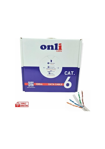 Onli 24AWG UTP CAT6 Network Kablosu Gri 100Mt Yerli Üretim