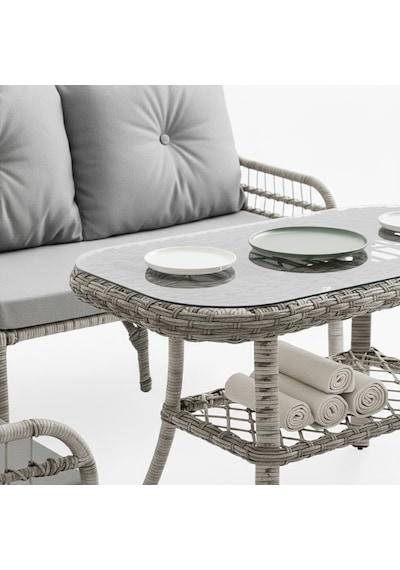 Capri Swing Pisa İkili Rattan Bahçe Balkon Oturma Grubu Gri 750