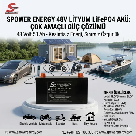 Spower 48 Volt 50ah Bluetooth Kontrollü Prizmatik Hücreli Lifepo4 Akü