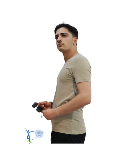 Sermoda Erkek Slim Fit V Yaka Tişört - Dar Kesim Basic Günlük T-shirt Vizon
