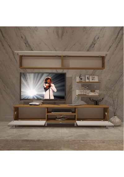 Decoraktiv Eko 5 Mdf Dvd Krom Ayaklı Tv Ünitesi Tv Sehpası Pera - Beyaz