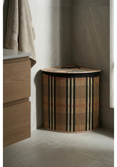 Nordic Köşeli Bambu Sepet - 50 Cm Koyu Kahverengi
