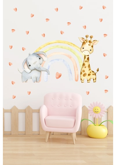 Zürafa Ve Fil Temalı Çocuk Odası Sticker Seti