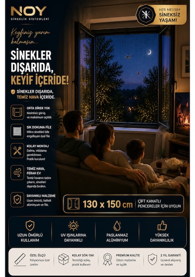 Sineklik Pencere Sinekliği Yapışkanlı Cırtlı Sinek Perdesi Yıkanabilir Tekrar Kullanılabilir 130x150 Cm