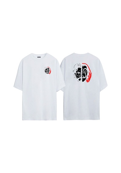 Thewert Unisex La Casa De Papel Profesör Ön Arka Baskılı Beyaz Oversize T-shirt