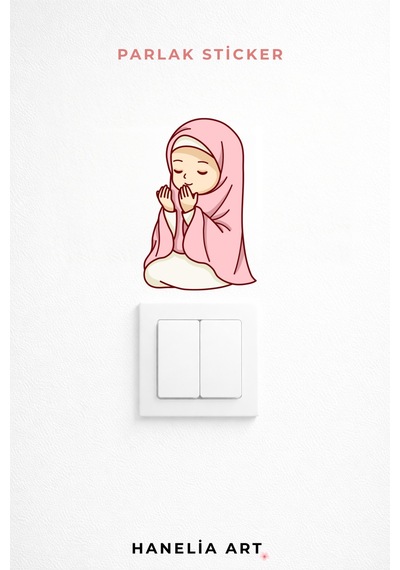 Priz Üstü Namaz Kılan Kız Çocuk Sticker Parlak Duvar Sticker Çocuk Odası Dekoru Çok Renkli