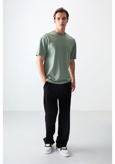 Air Jones Tommy Life Açık Yeşil Pamuklu Kalın Yumuşak Dokulu Oversize Fit Basic Erkek T-shirt - 88378 CAMEL