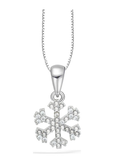 Brezza Lusso Jewelry Swarovski Taşlı Özel Tasarım Kar Tanesi Snowflake Kadın Gümüş Kolye 45 CM 45 CM