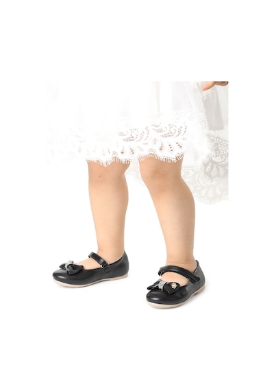 Kiko Kids Cırtlı Fiyonklu Kız Çocuk Babet Ayakkabı Ege 201 Cilt Siyah