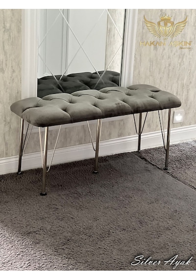 By Hakan Aşkın Silver Metal Ayaklı 100 Cm Babyface Puf & Bench Koyu Füme Silver Füme Bbf