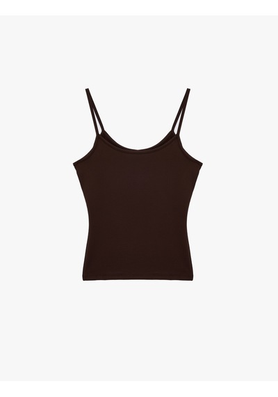 Koton U Yaka Kolsuz Slim Fit Basic Atlet Kahverengi 6sal30058ık Kahve