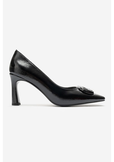 Luvi Shoes Vlınder Siyah Kırışık Rugan Tokalı Kadın Topuklu Ayakkabı