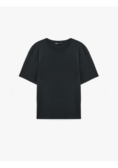 Koton Pamuklu Bisiklet Yaka Kısa Kollu Basic Oversize Tişört Antrasit 7wam10086mk