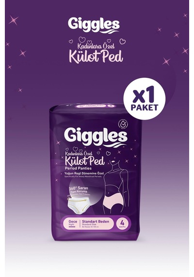 Giggles Külot Ped 52-100 Bel Ölçüsü 360 Esnek Beden Sızdırmaz Regl Gece Külodu 1 Paket 4 Adet