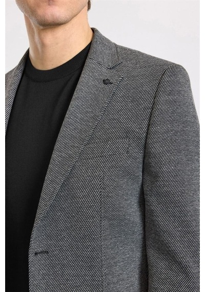 Süvari Siyah Slim Sivri Yaka Düz Pike Torba Cep Yıkamalı 6 Drop Klasik Ceket Ct2021600431-s09