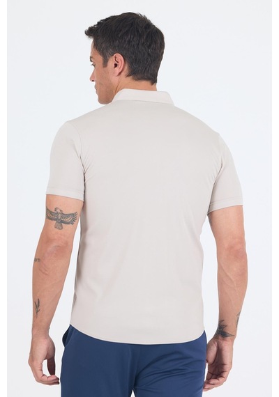 İmza Taş İtalyan Düğmeli Yaka Kısa Kol Cepsiz Slim Fit Gömlek 1004250255 Taş Rengi