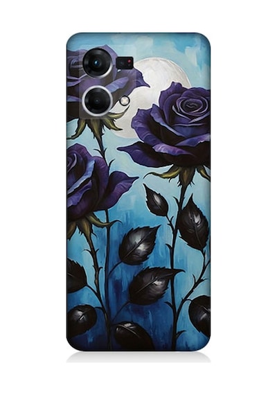 Oppo Reno 7 Uyumlu Mavi Güller Hüznü Desenli Silikon Kılıf Çok Renkli