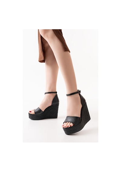 Asmi Shoes Kadın Dolgu Topuklu Ayakkabı Rahat Yüksek Topuklu 11cm Siyah Siyah