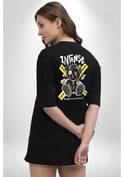 Geçilmez Bölge Siyah Oversize Unisex Ön Ve Sırt Baskılı Tişört Siyah