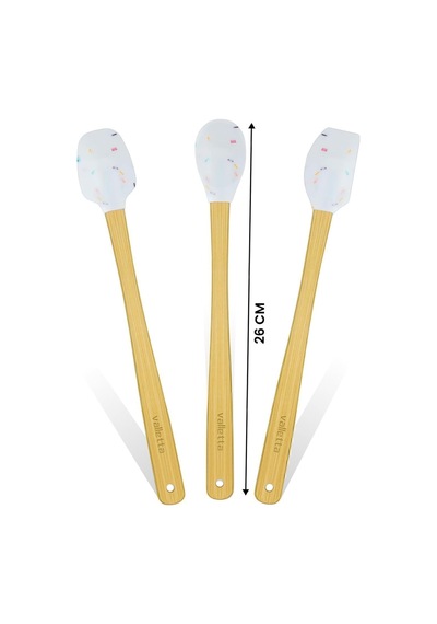 Indigo 3'lü Beyaz Renkli Noktalı Bambu Silikon Spatula Seti Uzun 26 Cm Vlt1518