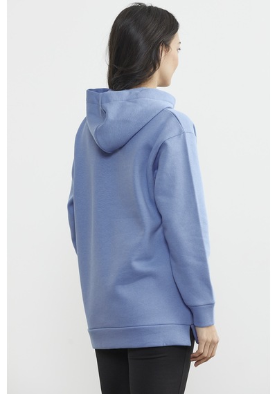 Kapüşonlu İçi Pamuklu Kalın Sweatshirt - Mavi Ekru