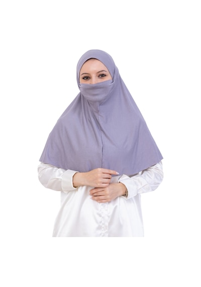 Modish Group Hazır Başörtüsü Pratik İslami Giyim Penye Peçeli Türban Namaz İçin Yumuşak Eşarp Gri