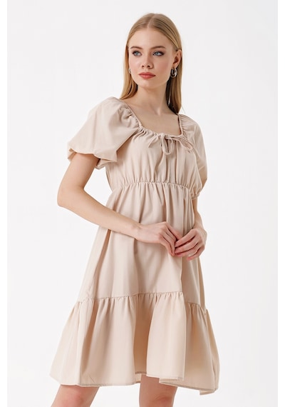 Bigdart 2351 Kloş Poplin Elbise - Bej 001