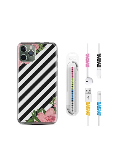 Apple Uyumlu iPhone 11 Pro Kılıf Kablo Koruyuculu Strip Flowers 2 1409