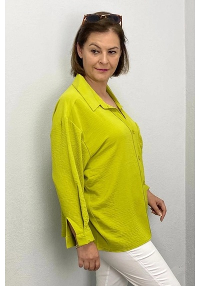 Mia Butik Kadın Yağ Yeşili Ayrobin Gömlek Yeşil