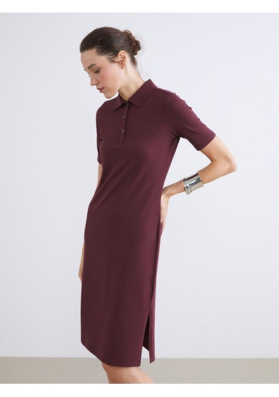 Lcwaıkıkı Classic Bordo Polo Yaka A Kesim Modal Karışımlı Elbise