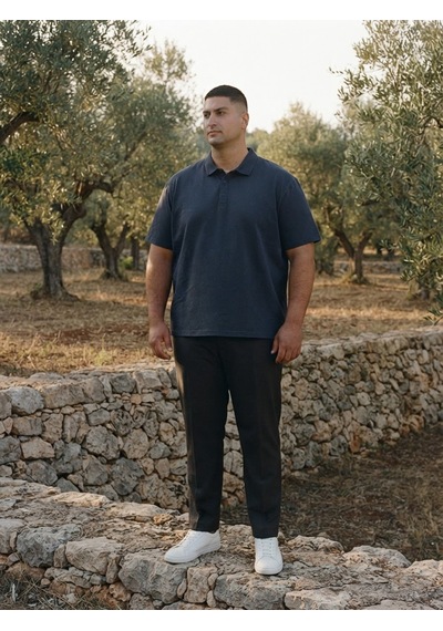 Maccali Erkek Lacivert Büyük Beden Bol Basic Polo Yaka Tişört
