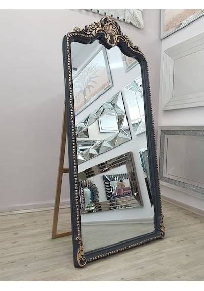 Ayna Denizi Princess Anthracite Gold Model Antrasit Altın Renk Dekoratif Ayaklı Boy Aynası Antrasit - Altın