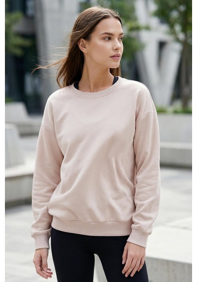 Basic Oversıze O Yaka 3lü Paket Koyu Gri-bej- Yaban Gülü Kadın Sweatshirt - 97053 Gri - Mor