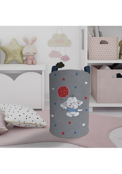 Mekta Home Bebek Ve Çocuk Odası Filli Kırmızı Balon Desenli Oyuncak Sepeti Renkli Çok Renkli
