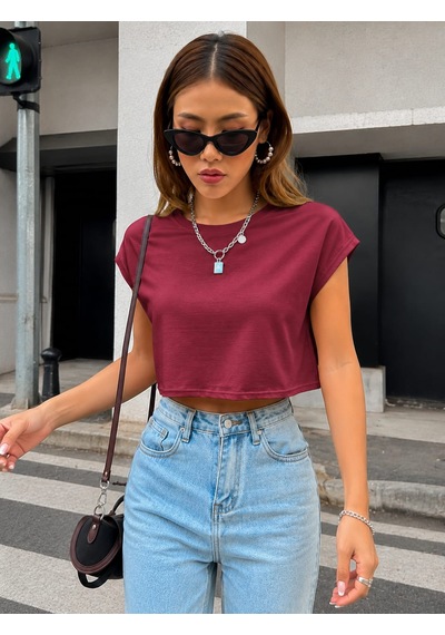 Bonnywıll Bonnywılll Bisiklet Yaka Düşük Kol Crop T-shırt Kırmızı