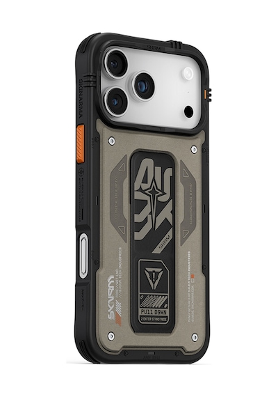 Apple Uyumlu iPhone 17 Pro Max Kılıf Desenli Airbag Tasarımlı Standlı Skinarma Aegis Kapak Gri Gri