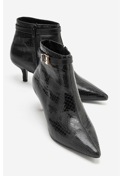 Luvi Shoes Juxon Siyah Desenli Tokalı Kadın Kısa Topuklu Bot