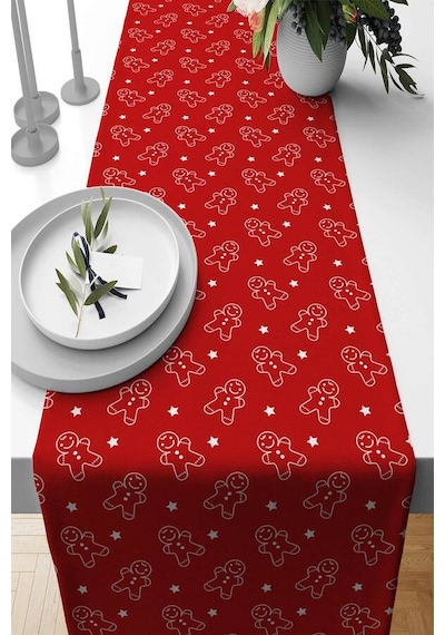 Kırmızı Christmas Desen Premium Masa Örtüsü Runner Rnr557n11
