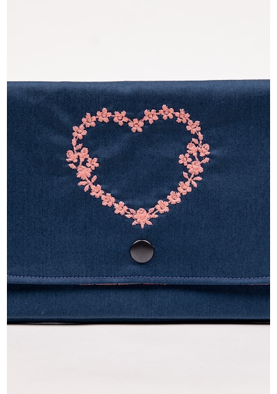 Fabric Craft Bag Kadın Cüzdan Nakışlı Kumaş Çıtçıtlı İki Bölmeli 22x13 Cm Lacivert-pembe