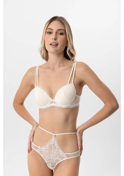 Pierre Cardin Dantelli Soft Push Up Sütyen Takım Sütlü Kahve Sütlü Kahverengi
